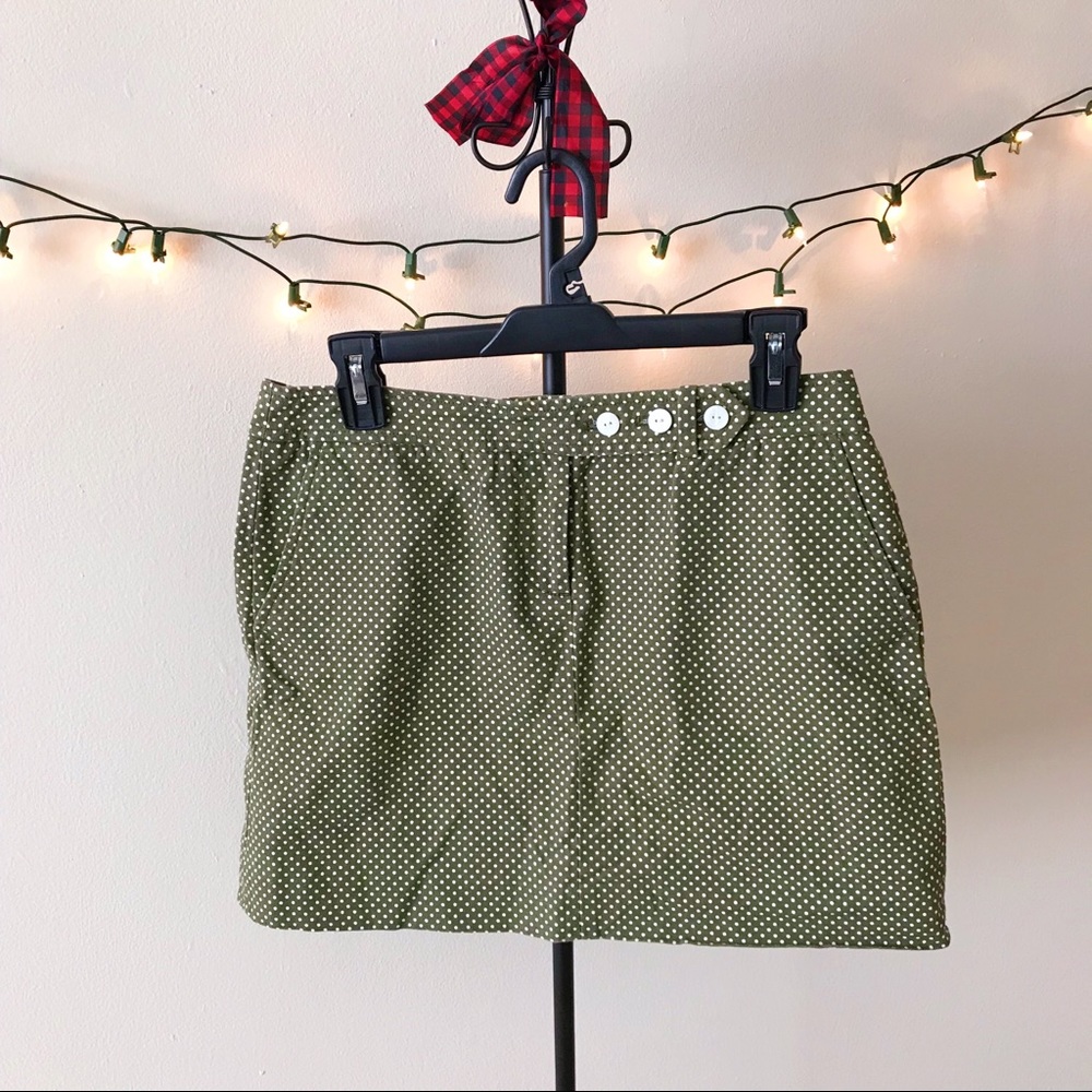 J Crew Skirt Polka Dot Dark Green White 6 Mini - Picture 4 of 8